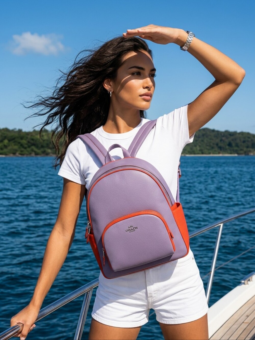 Coach Court Backpack in Colorblock,  in Light Violet/Electric Coral Color 2020's - Picture 9 of 11